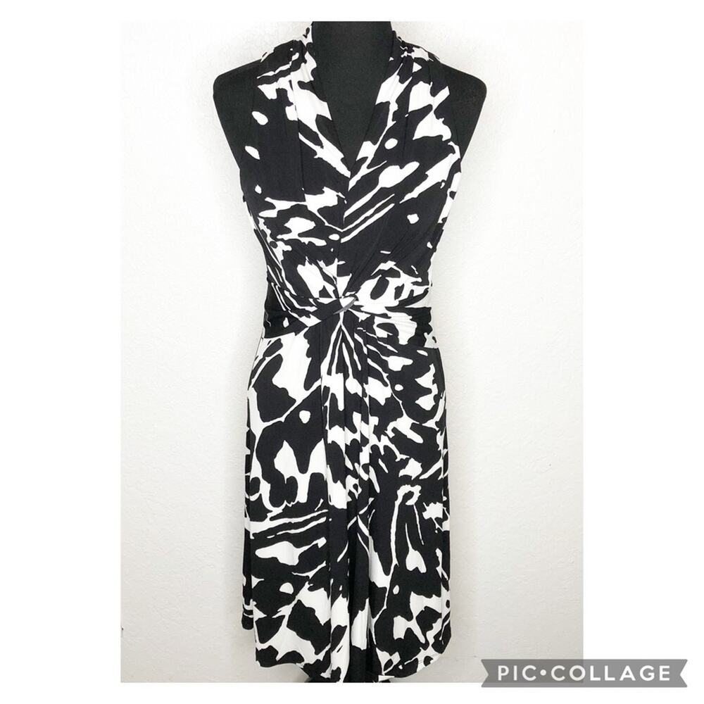 WHBM black white butterfly print sleeveless midi dress size 6‎ Petite 6P NWT